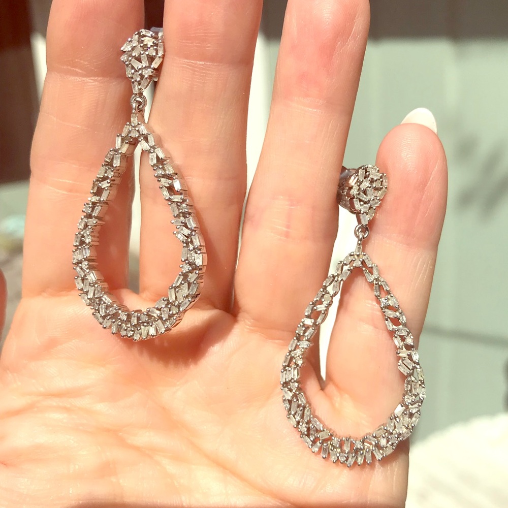 💎Baguette💎DIAMOND💎Sterling Earrings White gold